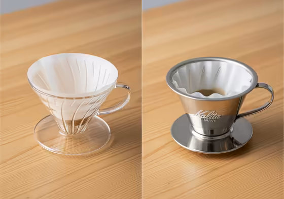 Side-by-side comparison of a cone-shaped coffee filter and a flat-bottom basket filter.